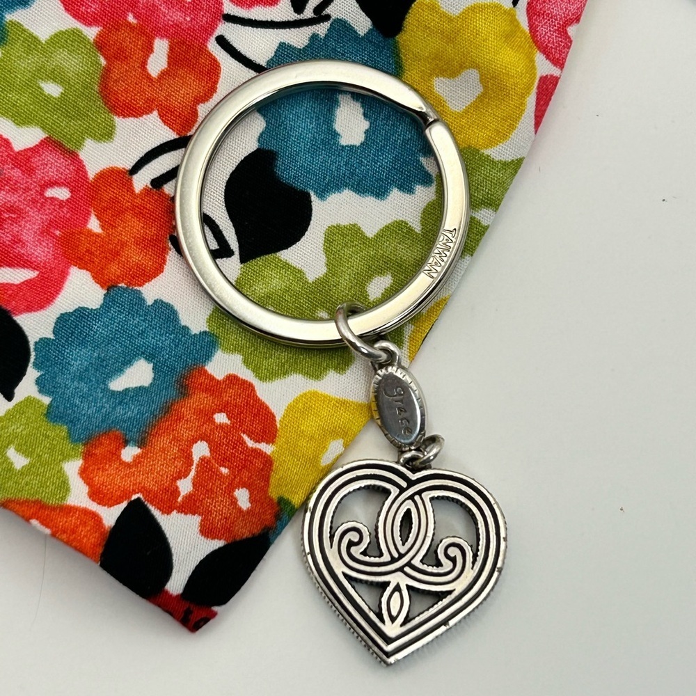 Brighton Heart Charm Keychain Silver Plated 2-sided Love Grace & Cloth Bag - Picture 2 of 8